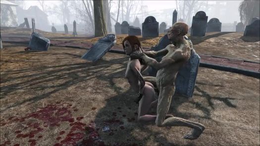 Зомби трахает девушку на кладбище